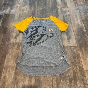 Majestic Heather Gray and Yellow Tee Nashville Preds